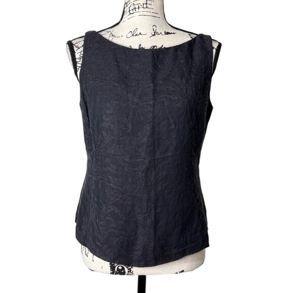 Emanuel Ungaro Sleeveless Top Floral Textured Black Blouse Womens US Size 10 - Picture 1 of 8